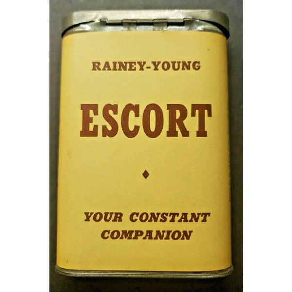 Vintage escort paper label pocket tobacco tin rainey young galesburg ill