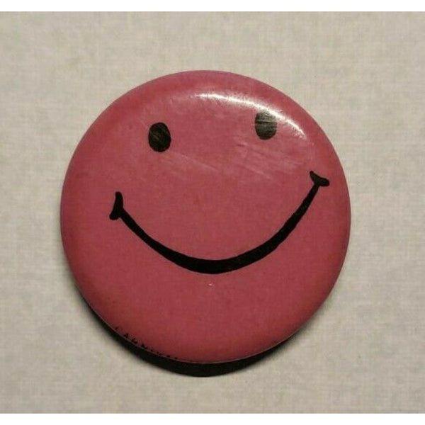 Vintage Pink Happy Face / Happy Face 1.25" Button Pinback Pin