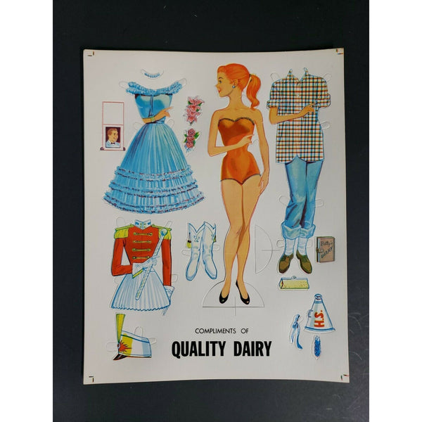 1960's Quality Dairy Paper High School Doll Card Intact NOS WS7C