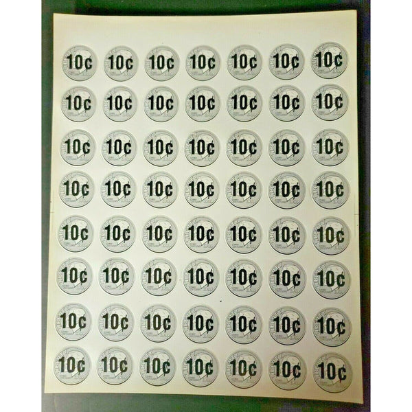 Vintage 10 Cent Gumball Vending Machine Price Stickers 56 on Sheet New Old Stock