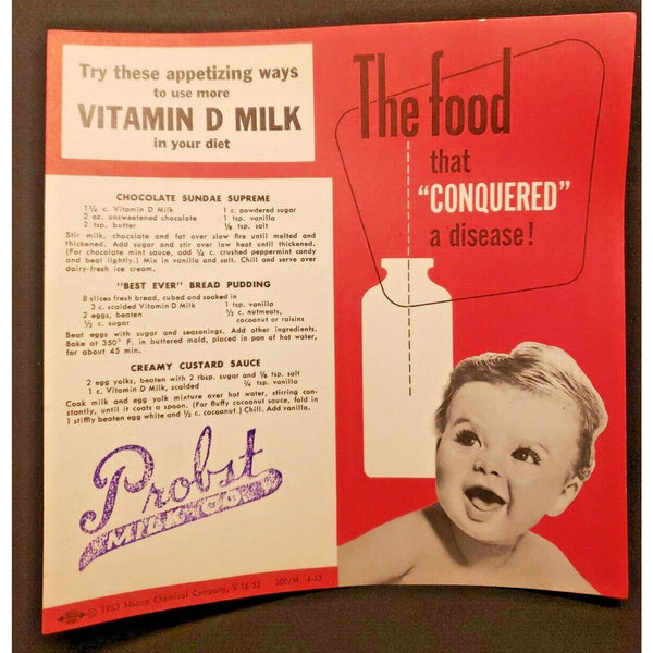 Vintage Probst Dairy 1953 Milk Conquered A Disease Booklet New Old Stock