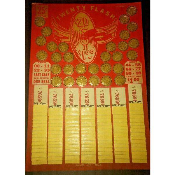 Vintage E-Z Pickin' Twenty Flash 25 Cent Pulltab Punch Board Gambling NewOldStk