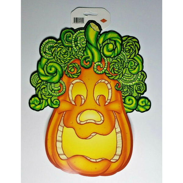 2002 Beistle Pumpkin with Vine Hair Jack O Lanterns Halloween wall Decoration