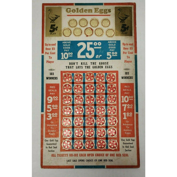 Vintage Golden Eggs Punch Board Gambling 5 Cent Change Rare New Old Stock