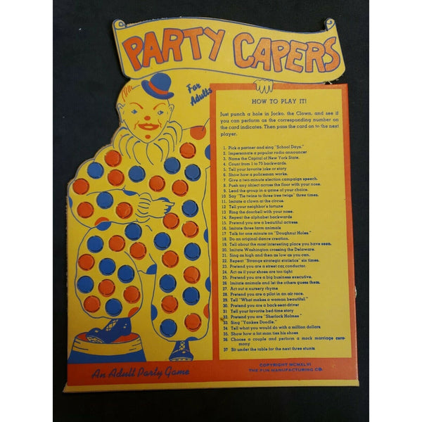 Vintage 1950's Party Capers Punch Board Fun Manufacturing Game New Old Stock
