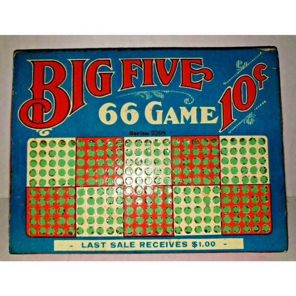 Big Five 66 Game 10 Ct Punch Board Gambling Unused New Old Stock