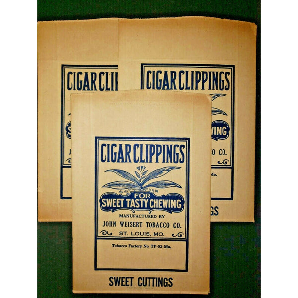 Vintage 3 Weisert Cigar Clippings Chew Tobacco Bag St Louis Mo New Old Stock