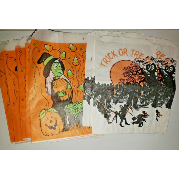 Vtg Halloween Trick or Treat Bags 50 count Witch (36) and Scary Cemetary (14)