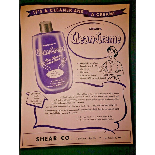 Vintager Clean-Creme Pink Sales Advertisment Shear Co St Louis Mo New (B7)