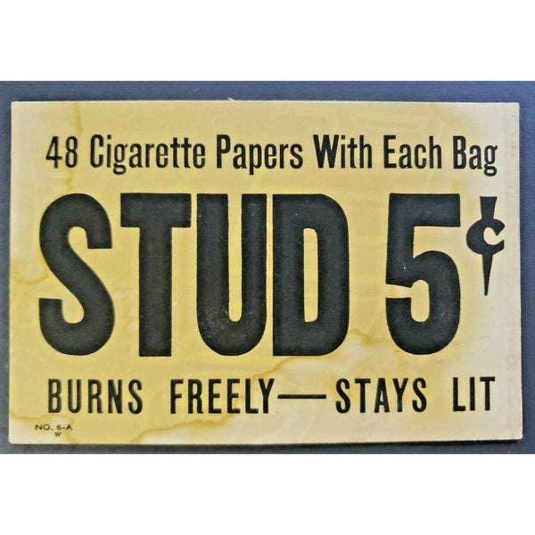 Vintage stud smoking tobacco rolling papers store sign 5 cents display rare