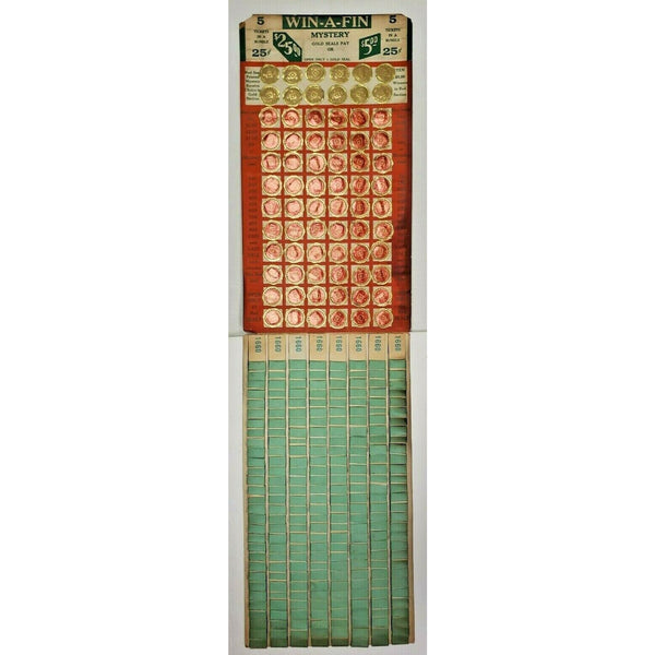 Win A Fin 25 Cent Seal Punch Board Gambling Display Card Pull Tabs 32" tall open