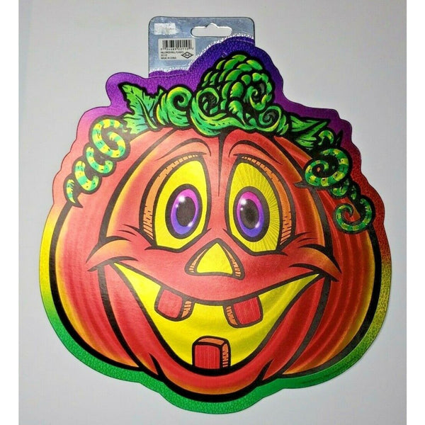 2004 Beistle Die Cut Halloween JOL Pumpkin Reflective Foil Wall Hanging New