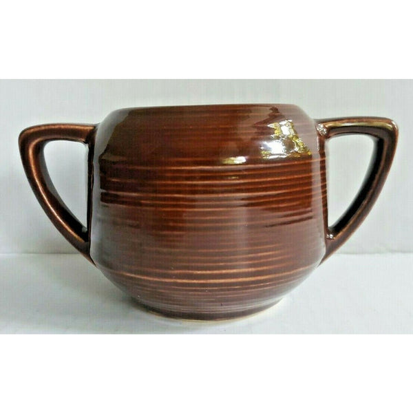 Vintage Sugar Bowl McCoy Brown Ringed Pattern- Very Good Condition Double Handle