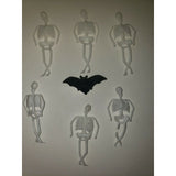 Vintage 6 Skeletons 1 Bat Charms Halloween Charms 1960s Hong Kong Vending NOS